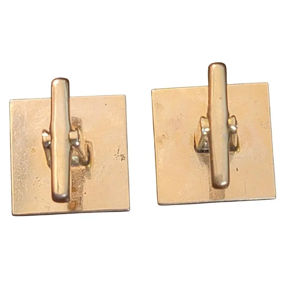 Vintage Gold Tone Cufflinks With Giraffe Print Design Square Center Detail Mens